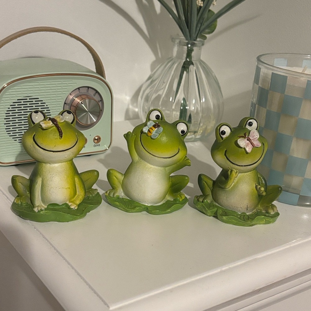 Set of Three Green Frog Figurines